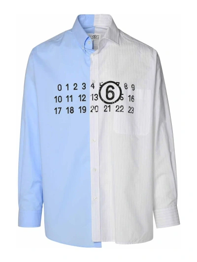 Mm6 Maison Margiela Spliced Numbers Cotton Shirt In Light Blue