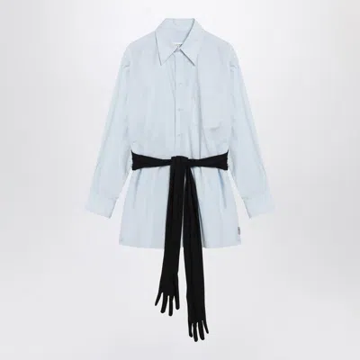 Mm6 Maison Margiela Light Blue Cotton Shirt With Gloves In Multi