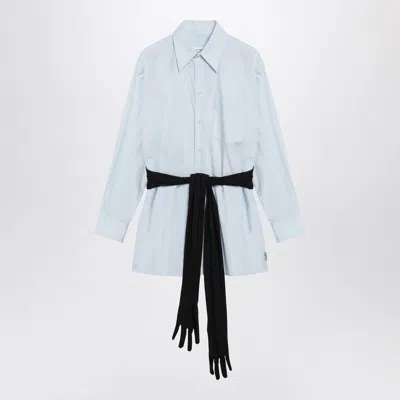 Mm6 Maison Margiela Light Blue Cotton Shirt With Gloves In White