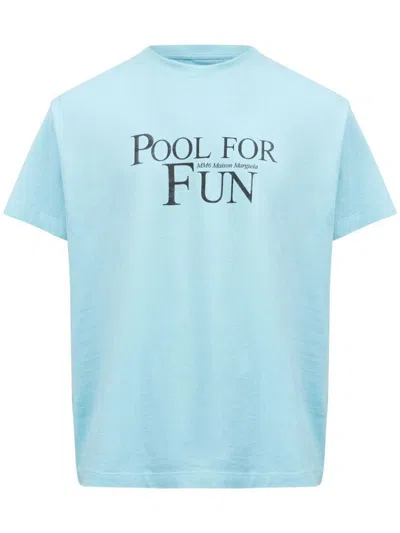 Mm6 Maison Margiela Light Blue Cotton T-shirt With Front Writing