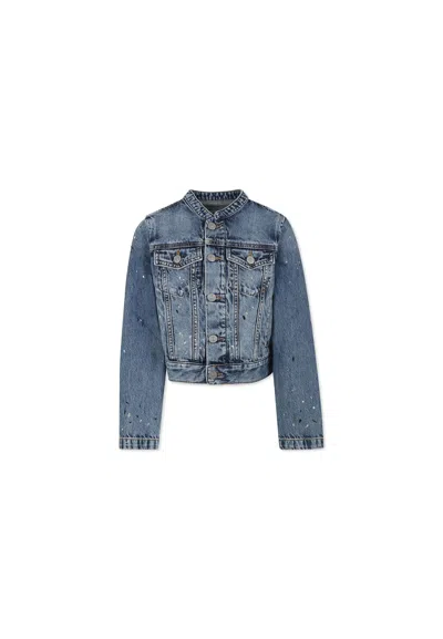 Mm6 Maison Margiela Kids' Light Blue Jacket For Girl With Paint Splashes In Denim