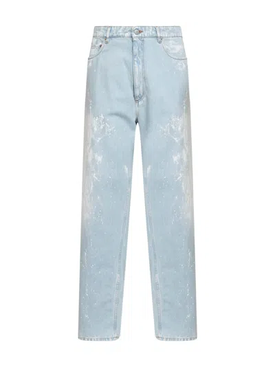 Mm6 Maison Margiela Light Blue Painted Denim Straight-leg Jeans
