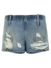 Mm6 Maison Margiela Mm6 By Maison Margiela Used-effect Cotton Denim Shorts With Elastic Waistband In Blue