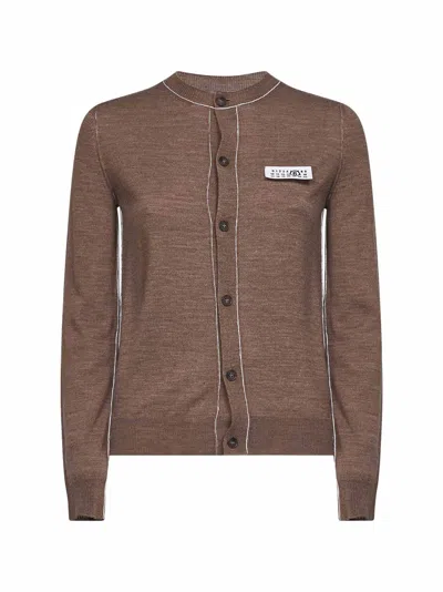 Mm6 Maison Margiela Light Brown Wool Blend Cardigan With Contrasting Trims