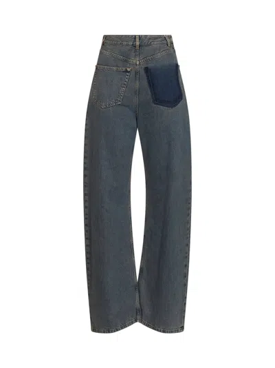 Mm6 Maison Margiela Light Grey Denim Asymmetric Wide-leg Jeans