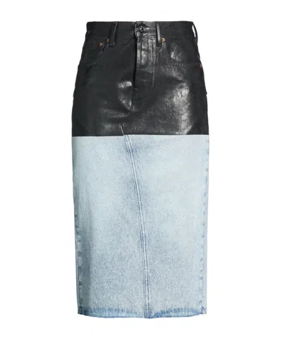 Mm6 Maison Margiela Lightcolor Spliced Denim Midi Skirt In Black
