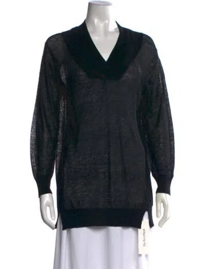 Pre-owned Mm6 Maison Margiela Linen V-neck Sweater In Black