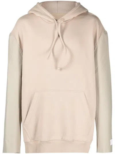 Mm6 Maison Margiela Logo-appliqué Contrast-sleeve Hoodie In Beige Stone