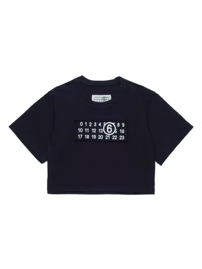 Mm6 Maison Margiela Kids' Logo Patch Crewneck T-shirt In Nero