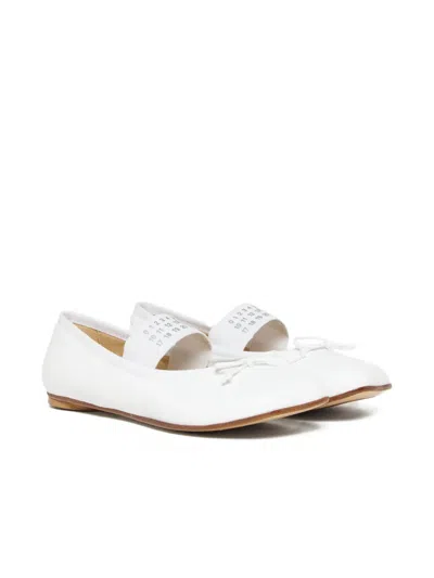 Mm6 Maison Margiela Kids' Logo Bow Leather Ballerinas In White