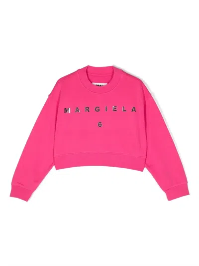 Mm6 Maison Margiela Kids' Logo Cotton Sweatshirt In Pink