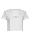 Mm6 Maison Margiela White Jersey Cropped Numeric Signature T-shirt In White