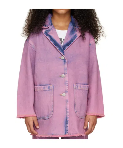 Mm6 Maison Margiela Logo Decal Denim Coat In Pink
