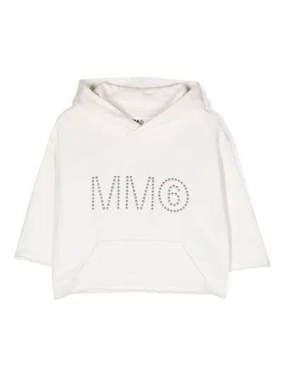 Mm6 Maison Margiela Kids' Logo-embellished Cotton Hoodie In Weiss