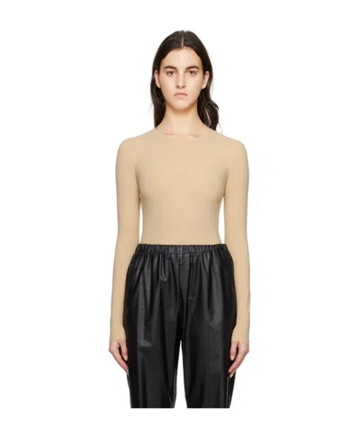 Mm6 Maison Margiela Logo-embroidered Bodysuit In Nude