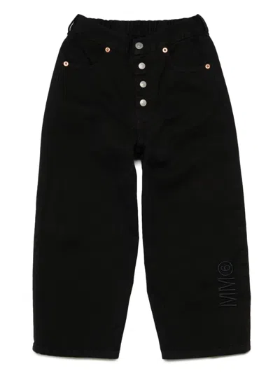 Mm6 Maison Margiela Kids' Logo-embroidered Button-fly Jeans In Black