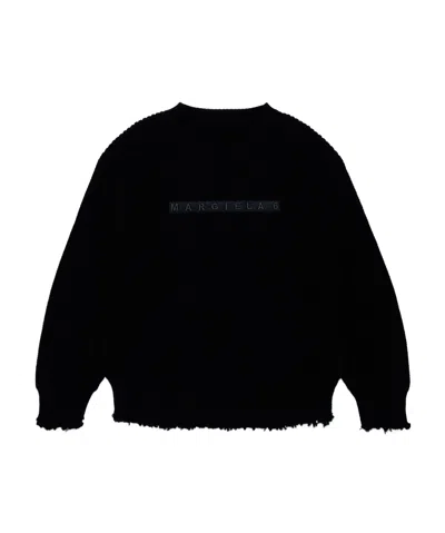 Mm6 Maison Margiela Kids' Logo-embroidered Crew-neck Jumper In Black