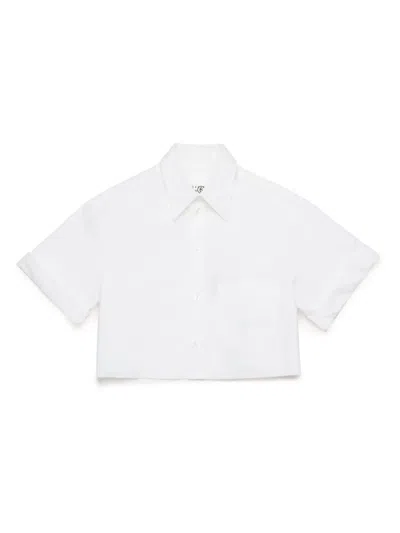 Mm6 Maison Margiela Kids' Logo-embroidered Cropped Shirt In Weiss