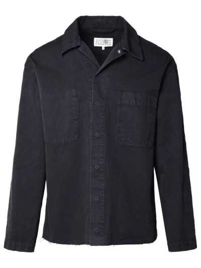 Mm6 Maison Margiela Logo Embroidered Frayed Edge Overshirt In Black