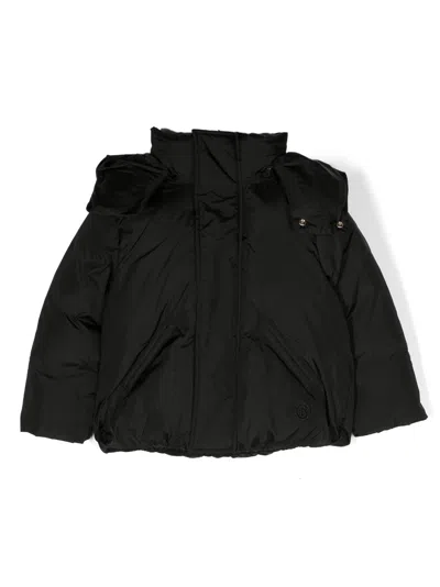 Mm6 Maison Margiela Logo-embroidered Hooded Padded Jacket In 黑色