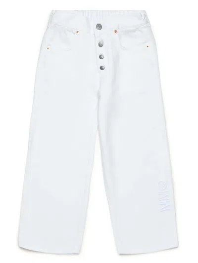 Mm6 Maison Margiela Kids' Logo-embroidered Jeans In White