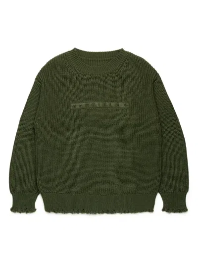 Mm6 Maison Margiela Kids' Logo-embroidered Ribbed-knit Jumper In Green