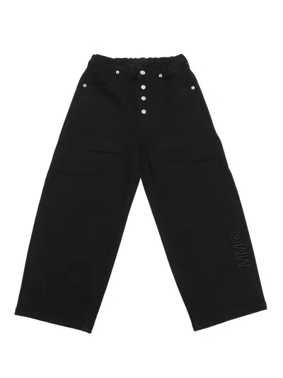 Mm6 Maison Margiela Kids' Logo Embroidered Straight Leg Jeans In Black