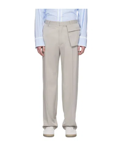 Mm6 Maison Margiela Logo-embroidered Straight-leg Tailored Trousers In Gray