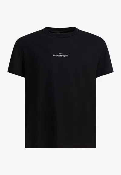 Mm6 Maison Margiela Logo Embroidered T-shirt In Black