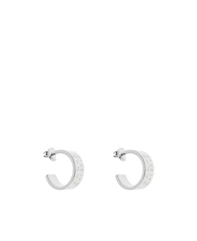 Mm6 Maison Margiela Logo Engraved Hoop Earrings In White