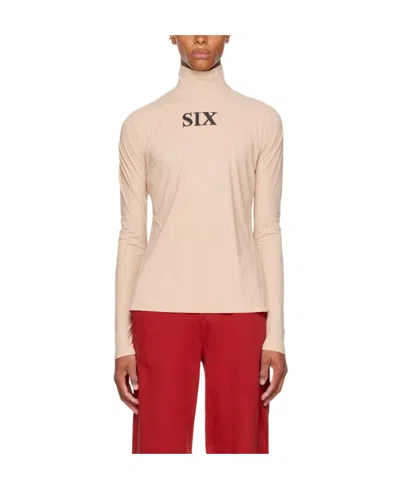 Mm6 Maison Margiela Logo High-neck Long-sleeved T-shirt In Nude