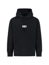 Mm6 Maison Margiela Mm6 By Maison Margiela Emblazoned Black Hoodie With Drawstring And Ribbed Finishes In Black