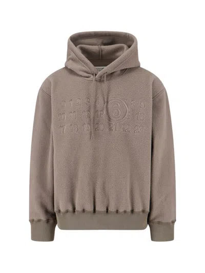 Mm6 Maison Margiela Teddy Fabric Hoodie With Embroidered Mm6 Logo In Brown