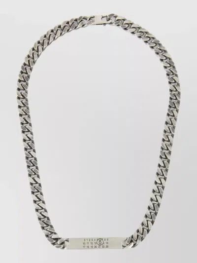 Mm6 Maison Margiela Logo Id Tag Curb Chain Necklace In Metallic