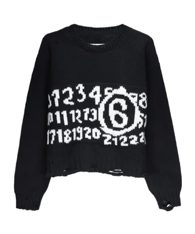 Mm6 Maison Margiela Logo Inlaid Imitation Effect Sweater In Black