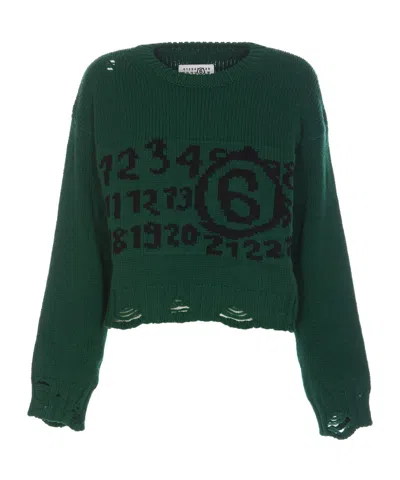MM6 MAISON MARGIELA LOGO-INTARSIA DISTRESSED-EFFECT JUMPER