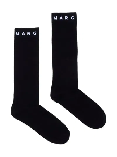Mm6 Maison Margiela Kids' Logo-intarsia Ribbed Socks In 黑色