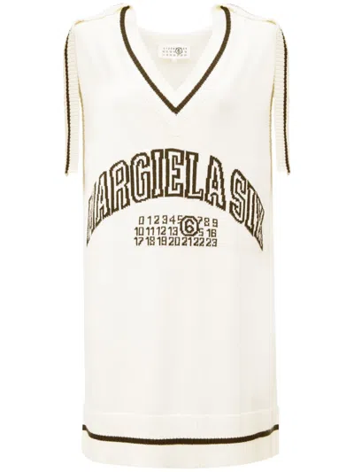 Mm6 Maison Margiela Logo-jacquard Knit Dress In Weiss