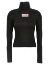 Mm6 Maison Margiela Black Furry Jersey Long Sleeve Turtleneck In Black