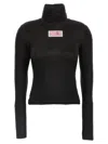 Mm6 Maison Margiela Black Furry Jersey Long Sleeve Turtleneck In Black