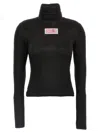 Mm6 Maison Margiela Black Furry Jersey Long Sleeve Turtleneck
