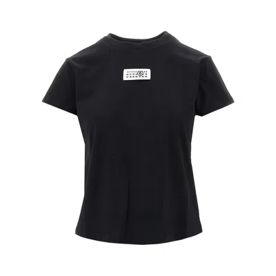 Mm6 Maison Margiela Crewneck T-shirt With Rectangular Applique And Design In Black