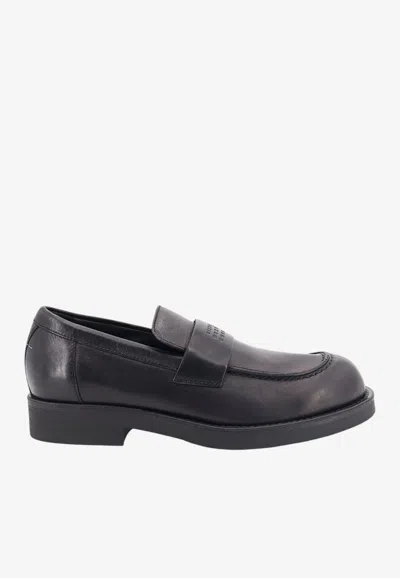 Mm6 Maison Margiela Casual Leather Loafers With Signature Front Details In Black