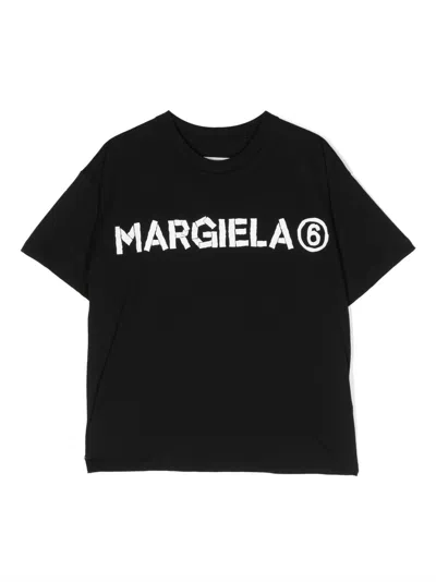 Mm6 Maison Margiela Kids' Logo-lettering Cotton T-shirt In Black