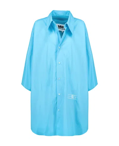 Mm6 Maison Margiela Logo Long-sleeved Shirt In Blue