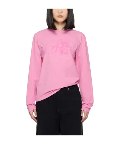 Mm6 Maison Margiela Pink Graphic Long Sleeve T-shirt In 243 Pink