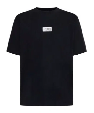 Mm6 Maison Margiela Mm6 By Maison Margiela Relaxed-fit Black Cotton T-shirt With Front Logo Patch