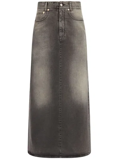Mm6 Maison Margiela Logo-patch Denim Skirt In Schwarz