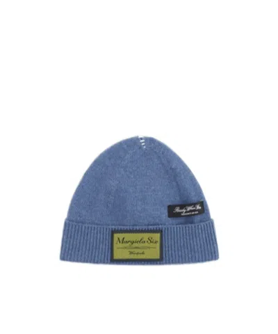 Mm6 Maison Margiela Logo Patch Knitted Beanie In Blue