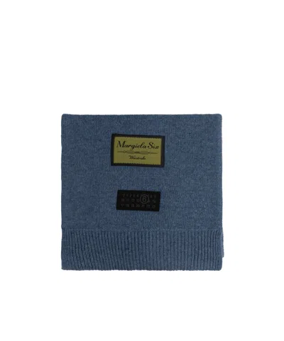 Mm6 Maison Margiela Logo Patch Knitted Scarf In Blue